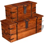 (2 pcs) vidaXL Storage Chest Wooden Trunk Coffee Side Table Storage Box Solid Wood